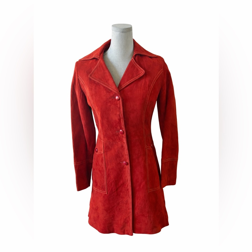 Vintage Marquis of London Red Burnt Orange Suede Leather Coat Canada